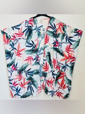 NEW Japna boho beachy slouchy one size tropical leaf open front Kimono duster